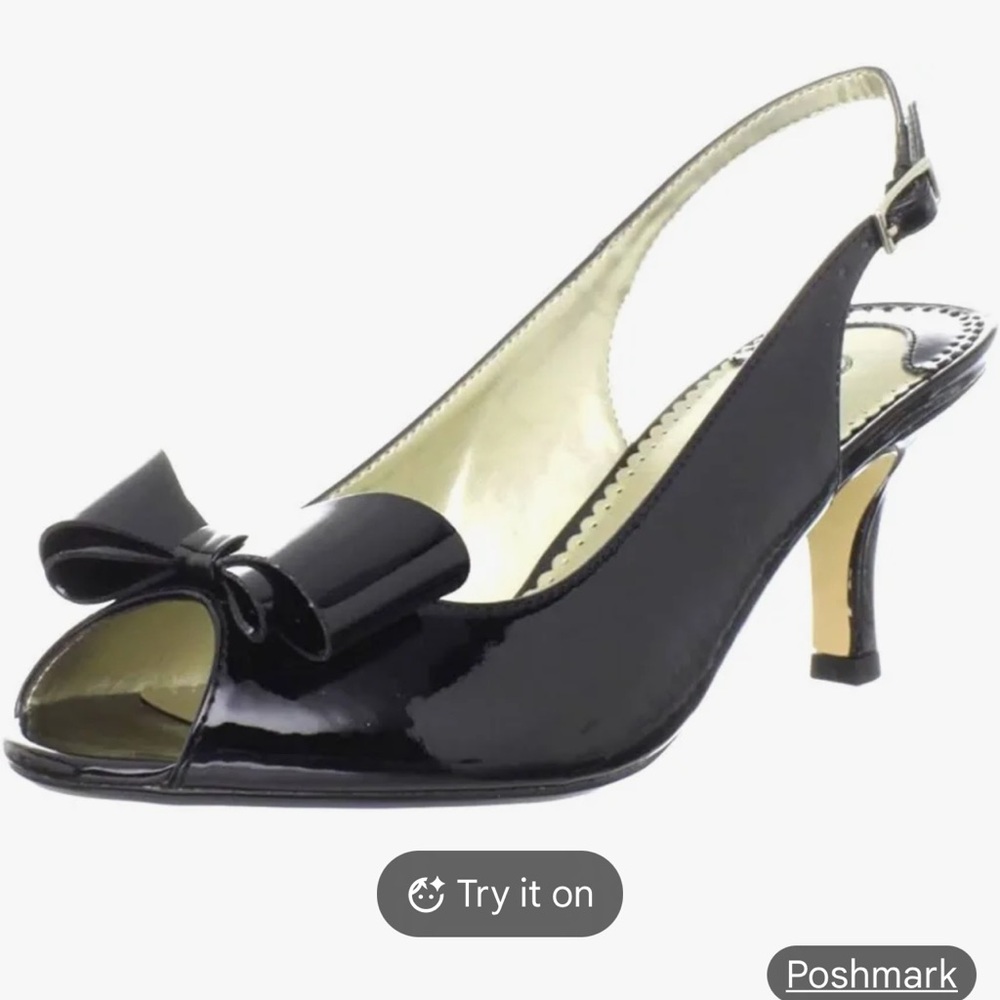 Bella Vita Black Peep-Toe Heels with Bow